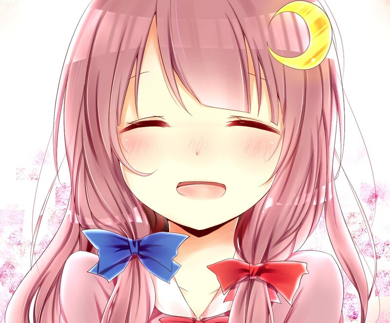 Anime Girl with Pink Hair — Happy, Blue Bow