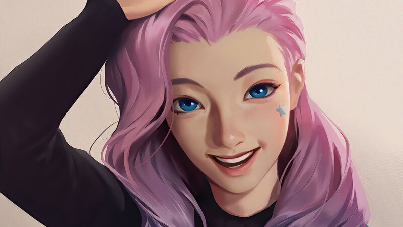 Anime Girl with Pink Hair — Happy, Digital Art