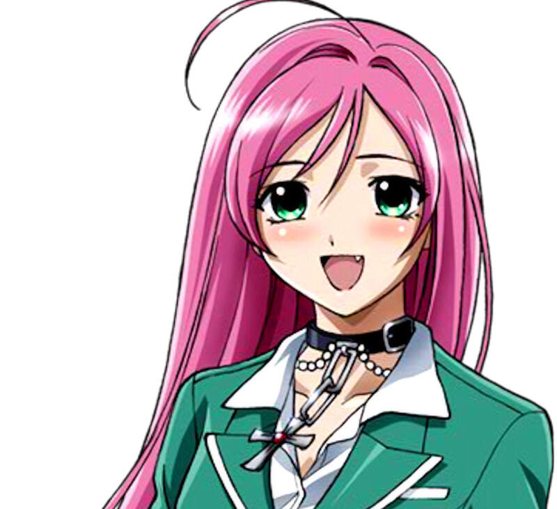 Anime Girl with Pink Hair — Happy, Green Eyes, Choker