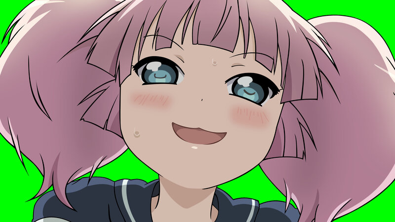 Anime Girl with Pink Hair — Happy, Green Screen