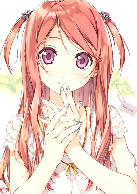 Anime Girl with Pink Hair — Innocent, Flowers