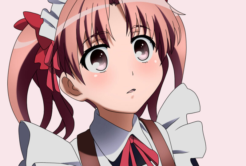 Anime Girl with Pink Hair — Innocent, Red Bow