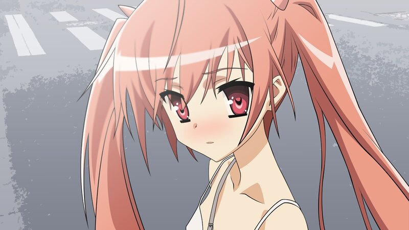 Anime Girl with Pink Hair — Neutral, Pink Hair, Red Eyes, Road