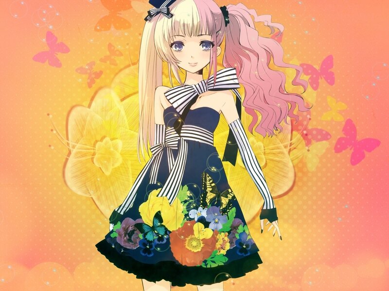 Anime Girl with Pink Hair — Orange, Cheerful