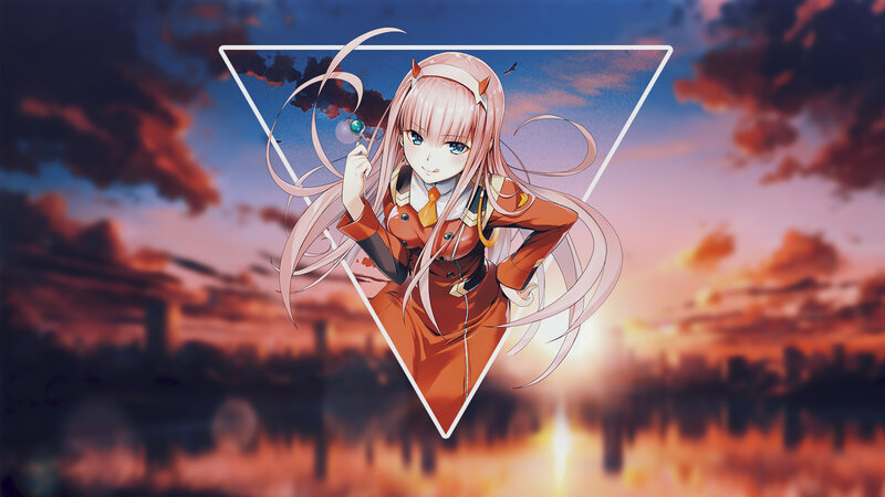 Anime Girl with Pink Hair — Orange, Dramatic, Sunset, Lollipop