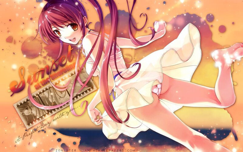 Anime Girl with Pink Hair — Orange, Dreamy, Sunset
