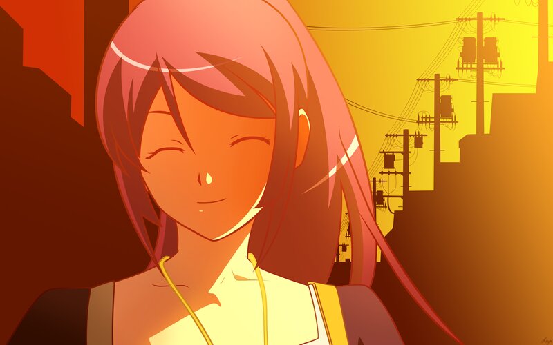 Anime Girl with Pink Hair — Orange, Serene