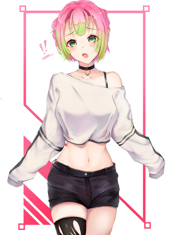 Anime Girl with Pink Hair — Playful, Digital Art, Choker