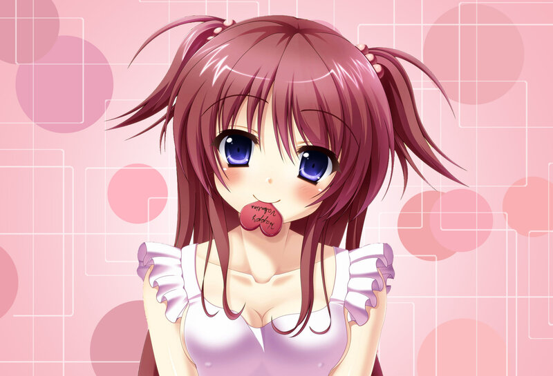Anime Girl with Pink Hair — Playful, Heart-shaped Object