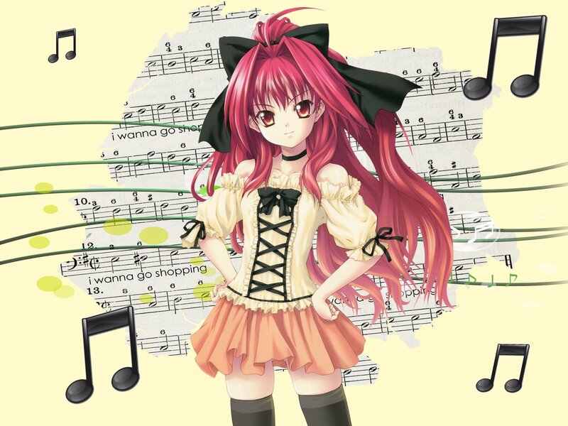 Anime Girl with Pink Hair — Playful, Music Notes