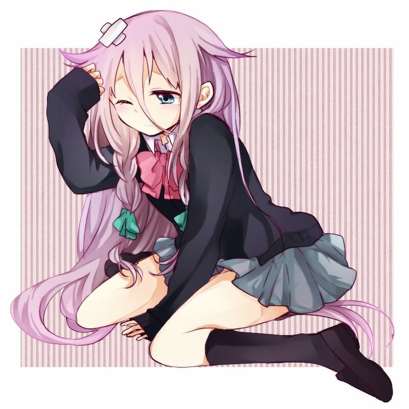 Anime Girl with Pink Hair — Playful, School Uniform, Winking