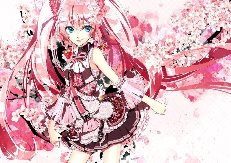 Anime Girl with Pink Hair — Playful, Spring, Cherry Blossoms, Dress