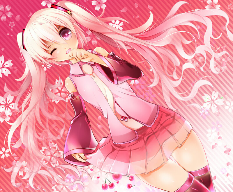 Anime Girl with Pink Hair — Playful, Spring, Cherry Blossoms