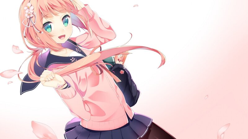 Anime Girl with Pink Hair — Playful, Spring, School Uniform