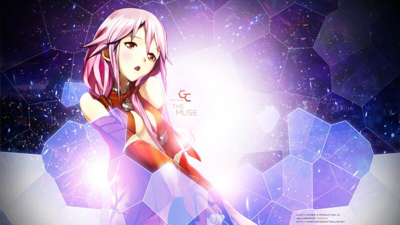 Anime Girl with Pink Hair — Purple, Dramatic, Digital Art, Hexagonal Pattern