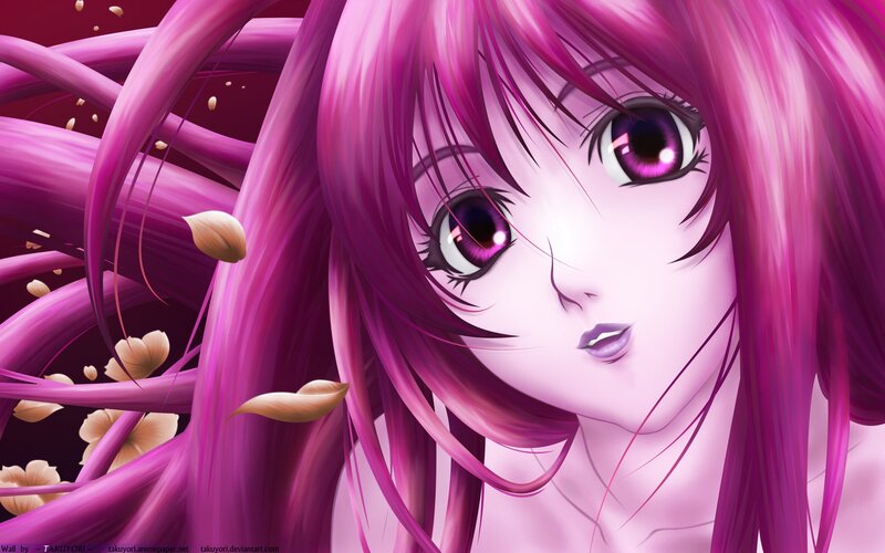 Anime Girl with Pink Hair — Purple, Dramatic, Digital Art, Pink Hair