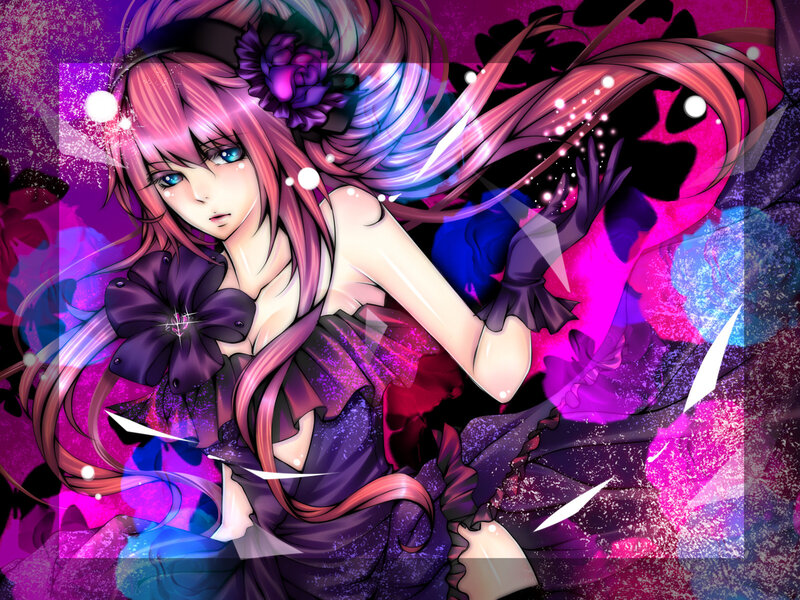 Anime Girl with Pink Hair — Purple, Dramatic, Digital Art