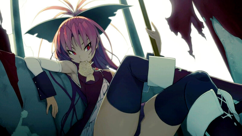 Anime Girl with Pink Hair — Purple, Dramatic, Fish-shaped Snack, Umbrella