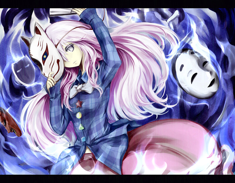 Anime Girl with Pink Hair — Purple, Dramatic, Fox Mask