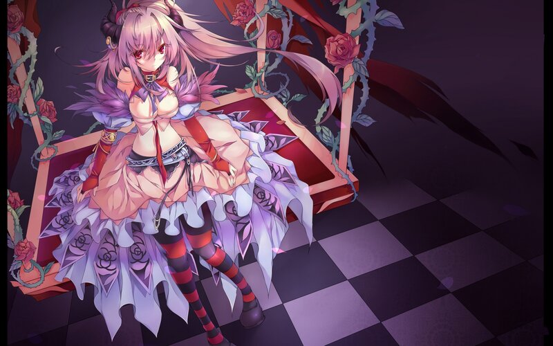 Anime Girl with Pink Hair — Purple, Dramatic, Night, Digital Art, Rose Vines
