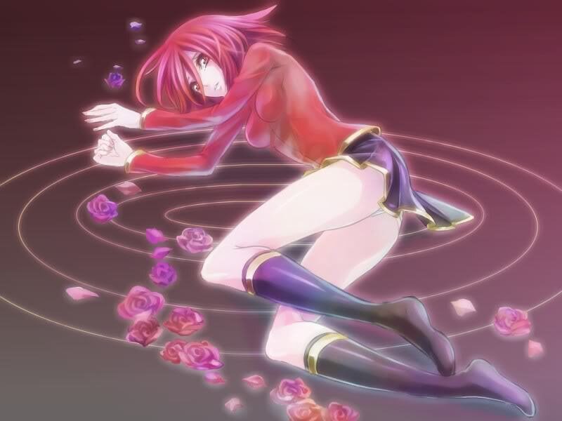 Anime Girl with Pink Hair — Purple, Dramatic, Roses