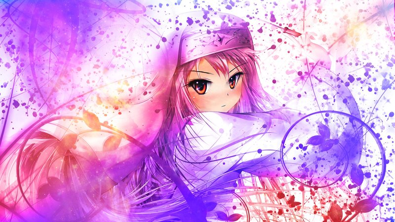 Anime Girl with Pink Hair — Purple, Dreamy, Digital Art, Splatter