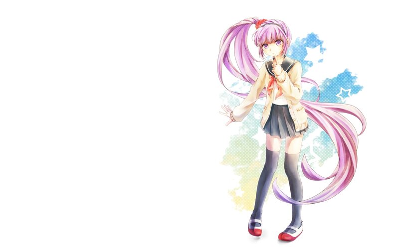 Anime Girl with Pink Hair — Purple, Playful, School Uniform