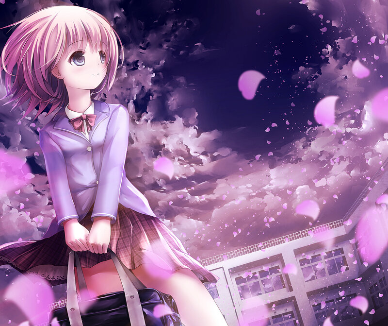 Anime Girl with Pink Hair — Purple, Serene, Spring