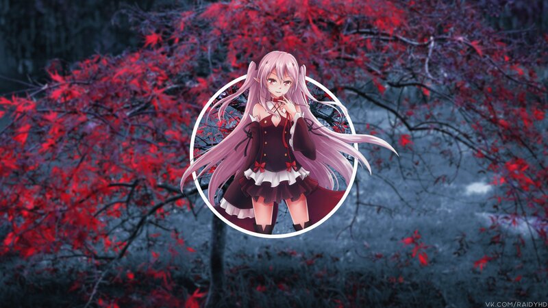 Anime Girl with Pink Hair — Red, Dramatic, Autumn