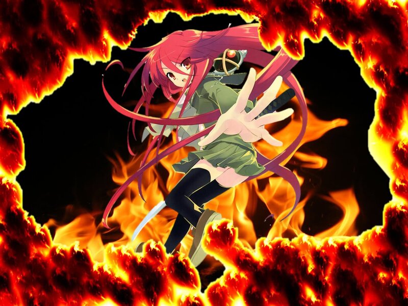 Anime Girl with Pink Hair — Red, Dramatic, Fire