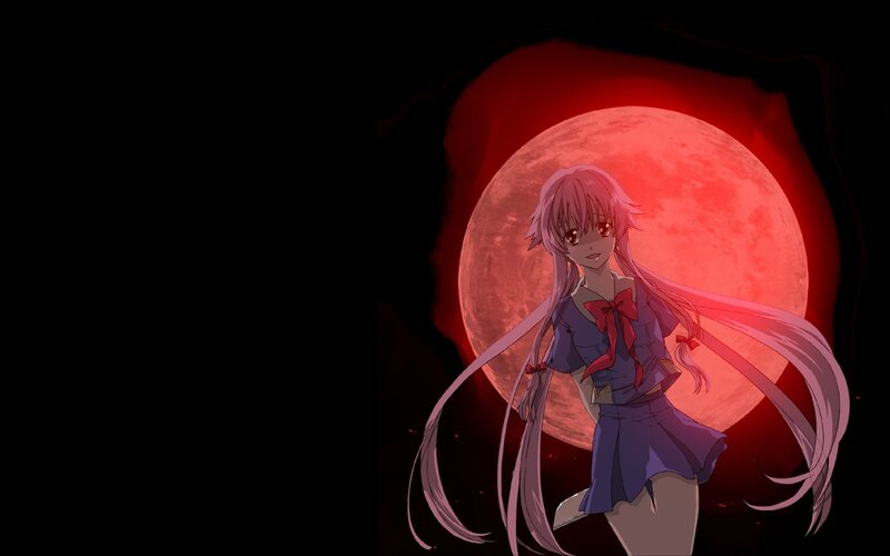 Anime Girl with Pink Hair — Red, Dramatic, Night, Red Moon