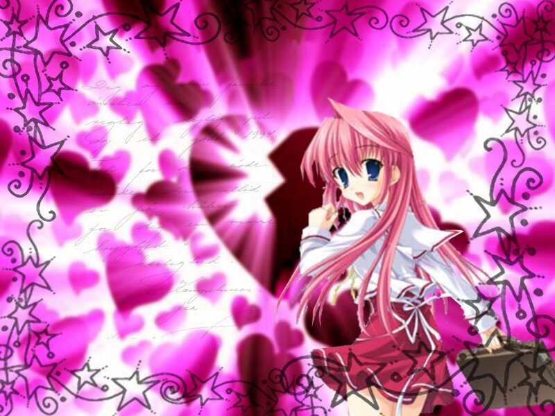 Anime Girl with Pink Hair — Romantic, Hearts