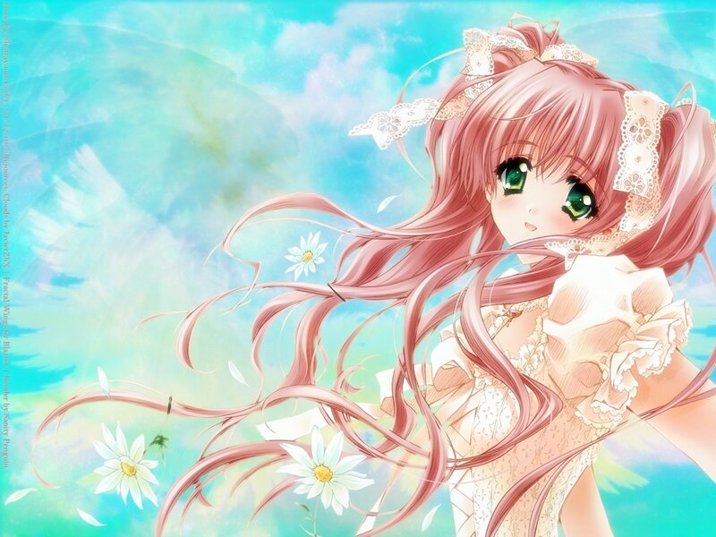 Anime Girl with Pink Hair — Serene, Daisies