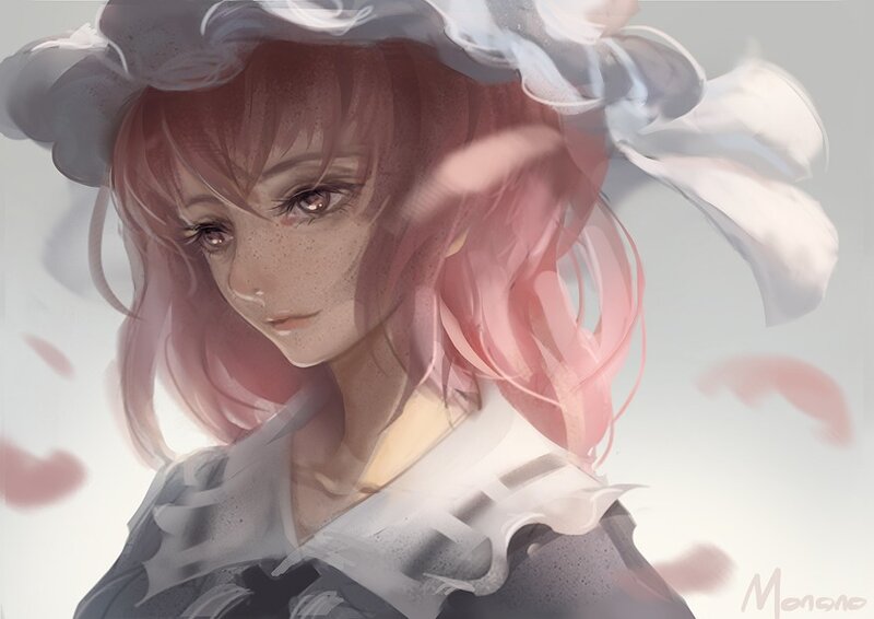 Anime Girl with Pink Hair — Serene, Digital Art, Hat