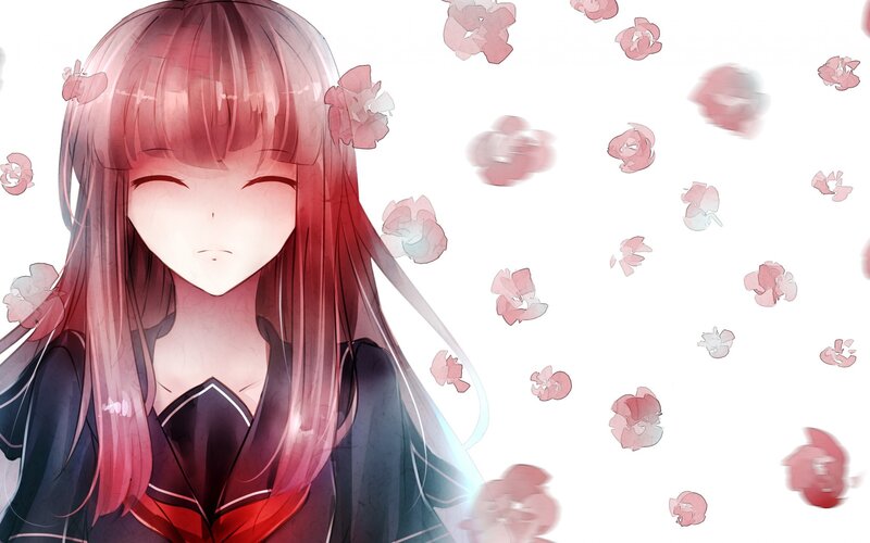 Anime Girl with Pink Hair — Serene, Flowers