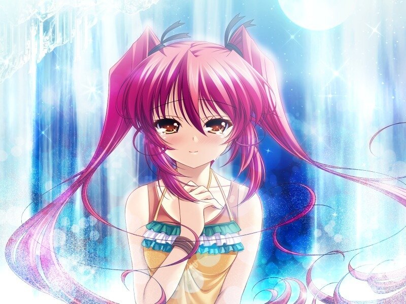 Anime Girl with Pink Hair — Serene, Night, Cat Ears