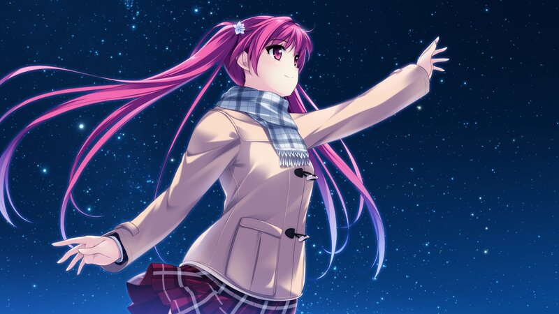 Anime Girl with Pink Hair — Serene, Night, Scarf