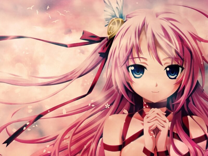 Anime Girl with Pink Hair — Serene, Spring, Birds