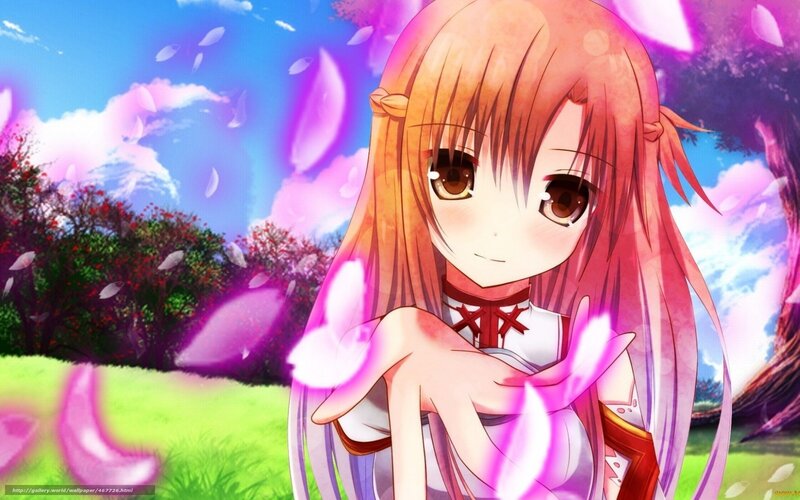 Anime Girl with Pink Hair — Serene, Spring, Cherry Blossoms, Grass