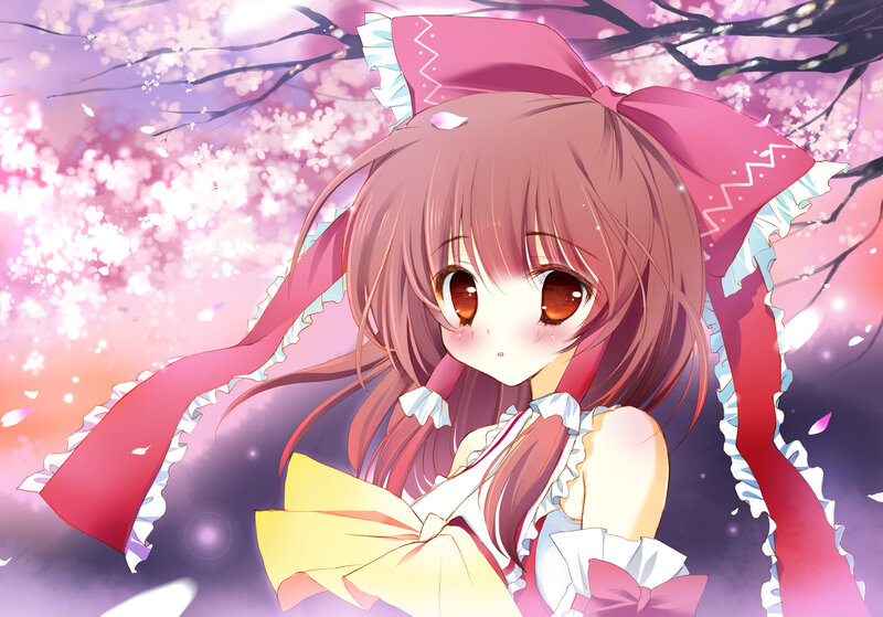 Anime Girl with Pink Hair — Serene, Spring, Cherry Blossoms, Ribbons