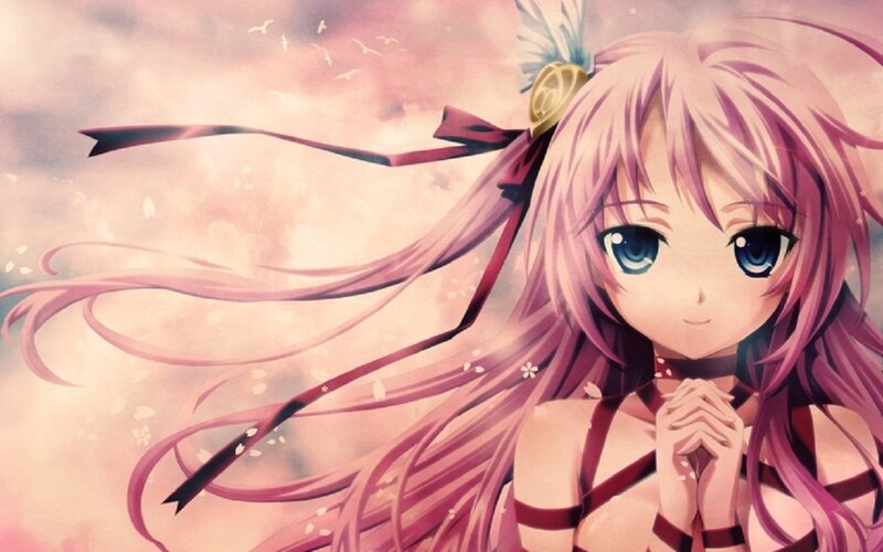 Anime Girl with Pink Hair — Serene, Spring, Ribbon