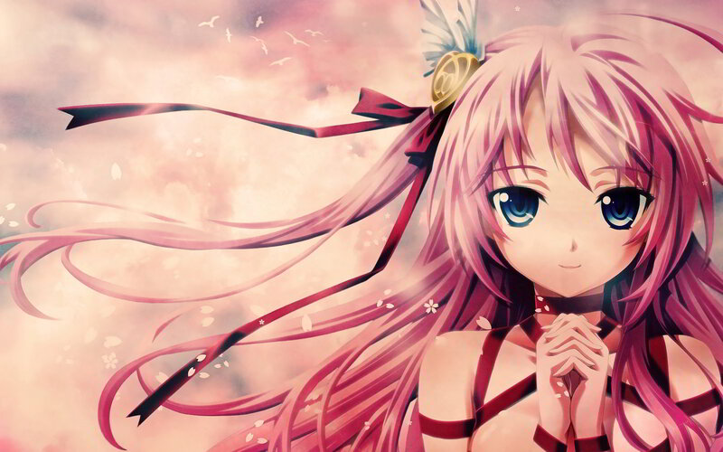 Anime Girl with Pink Hair — Serene, Spring, Ribbons