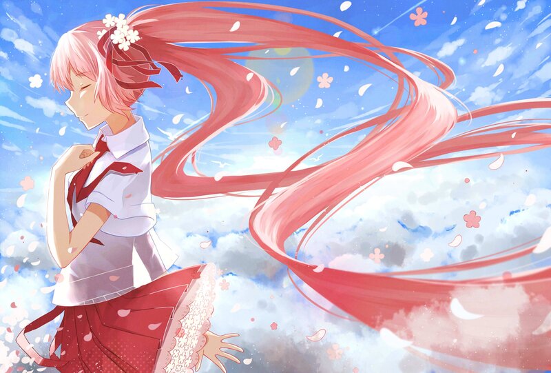 Anime Girl with Pink Hair — Serene, Spring, School Uniform