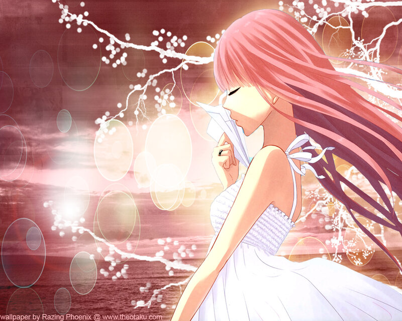 Anime Girl with Pink Hair — Serene, Sunset