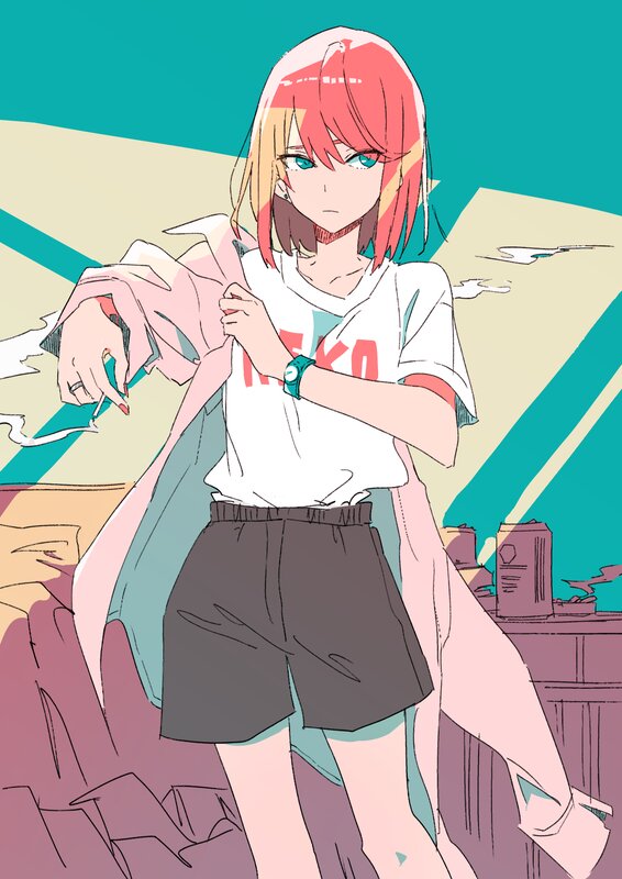 Anime Girl with Pink Hair — Teal, Calm
