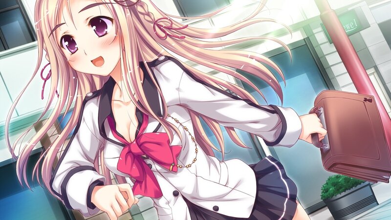 Anime Girl with Pink Hair — White, Cheerful