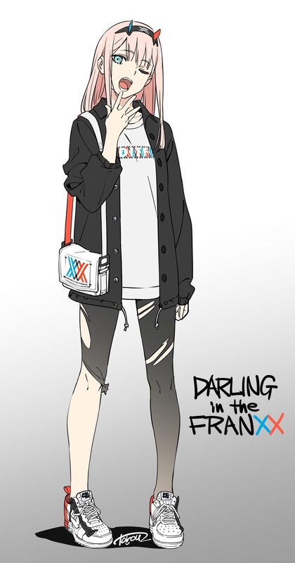 Anime Girl with Pink Hair — White, Playful, Devil Horns