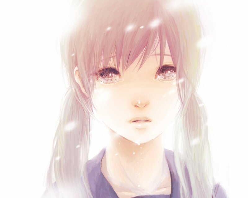 Anime Girl with Pink Hair — White, Serene