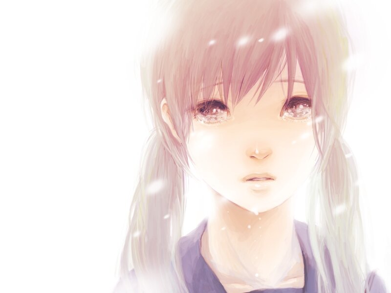 Anime Girl with Pink Hair — White, Serene, Winter