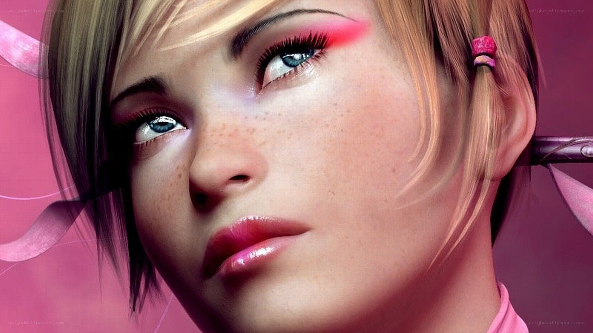 anime girl with pink makeup